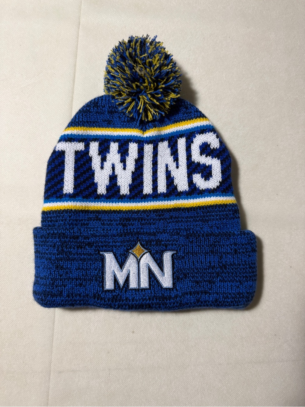 Ford Kids Blue White and Yellow Pom Beanie Hat